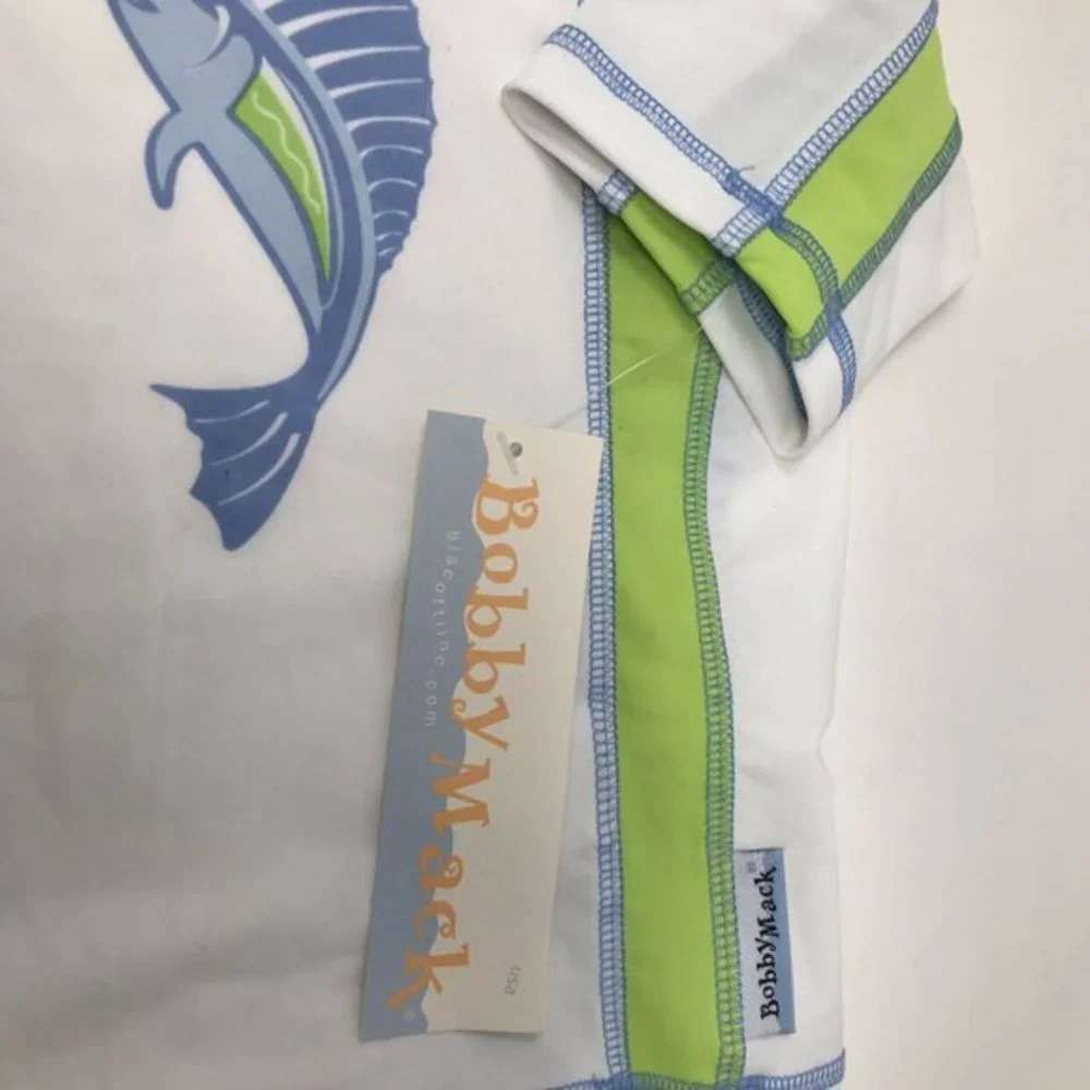 Bobby Mack Boys White, Blue, Green Short-Sleeve Rashguard Marlin Fish Print